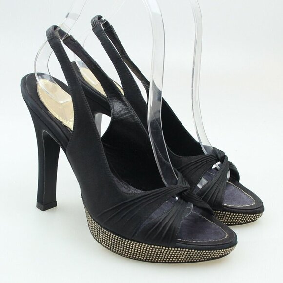 Rene Caovilla Black Satin Crystal Jewel Heels - Picture 2 of 12